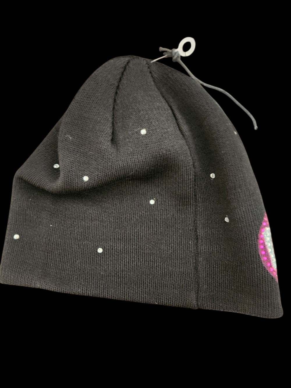 Von Dutch Black Beanie with Pink Rhinestone Cherries New In Bag - Picture 2 of 4